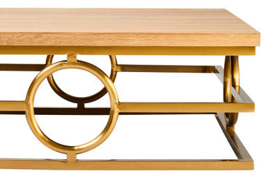 Jarloi Oak Wood and Gold Finish Square Coffee Table