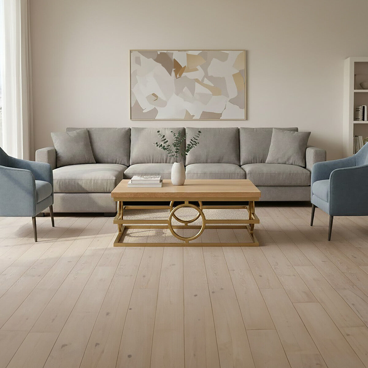 Jarloi Oak Wood and Gold Finish Square Coffee Table