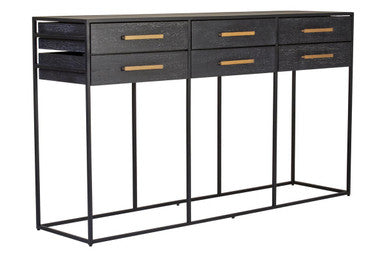Judd Black Oak Veneer 6 Drawer Console Table
