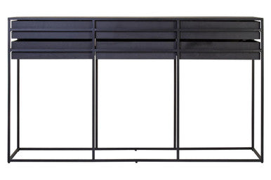 Judd Black Oak Veneer 6 Drawer Console Table