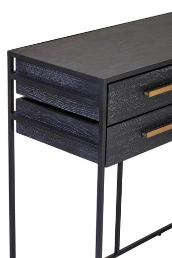 Judd Black Oak Veneer 6 Drawer Console Table