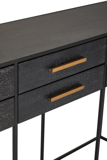 Judd Black Oak Veneer 6 Drawer Console Table