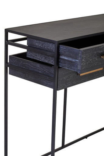 Judd Black Oak Veneer 6 Drawer Console Table