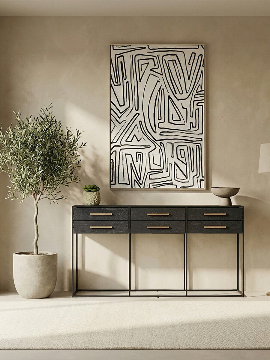 Judd Black Oak Veneer 6 Drawer Console Table