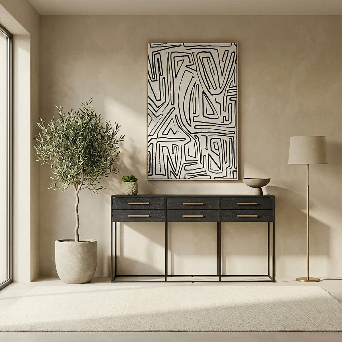 Judd Black Oak Veneer 6 Drawer Console Table