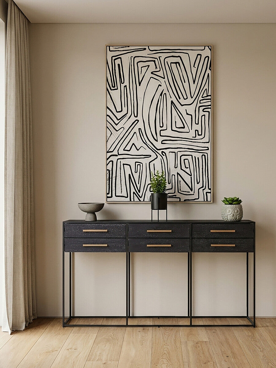 Judd Black Oak Veneer 6 Drawer Console Table