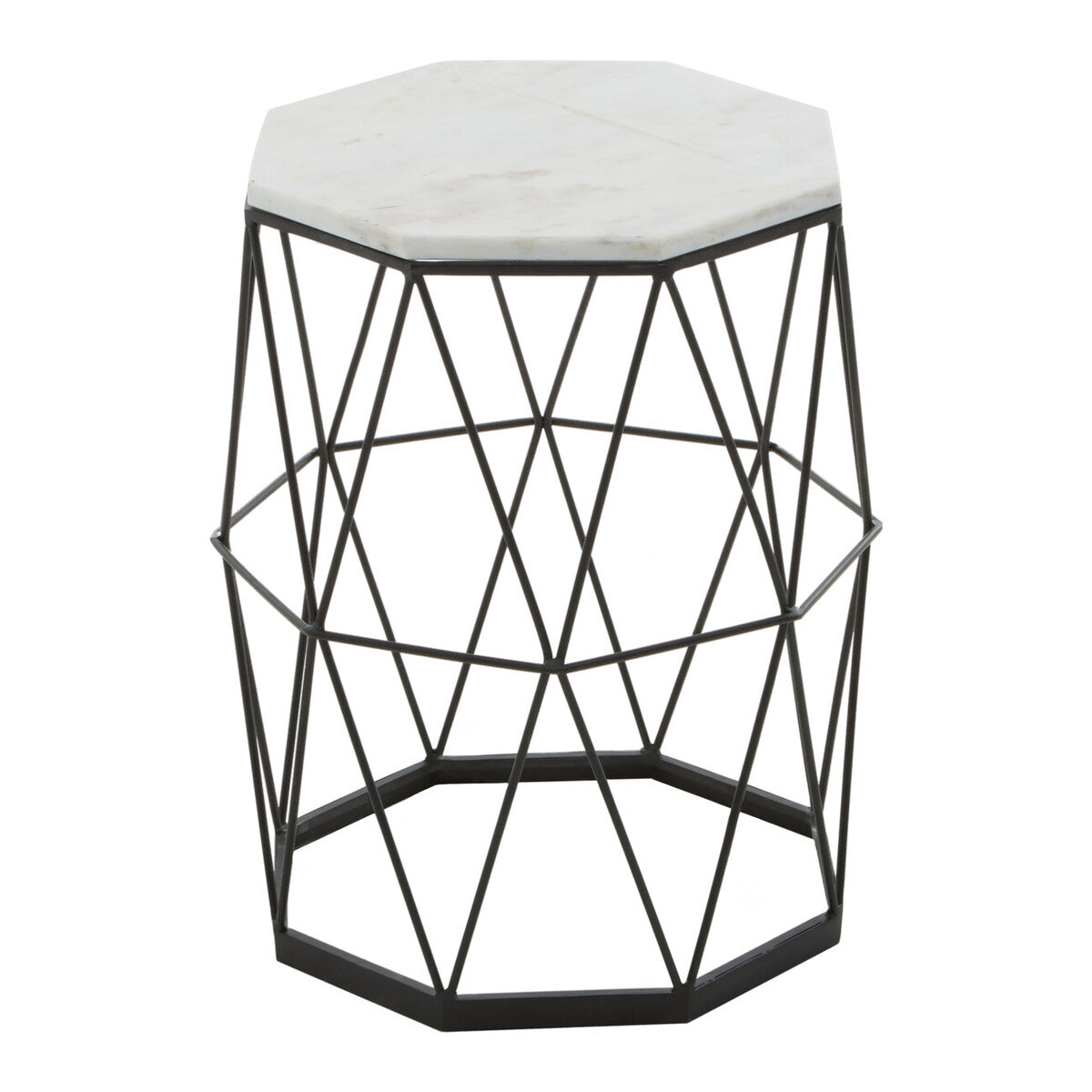 Shalimar White Marble and Black Finish Octagonal Side Table