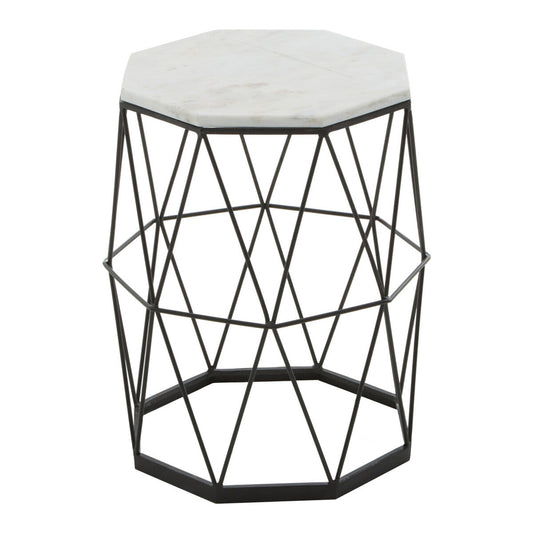 Shalimar White Marble and Black Finish Octagonal Side Table