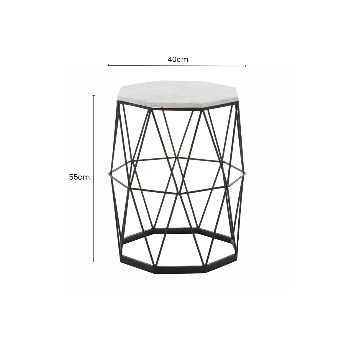 Shalimar White Marble and Black Finish Octagonal Side Table
