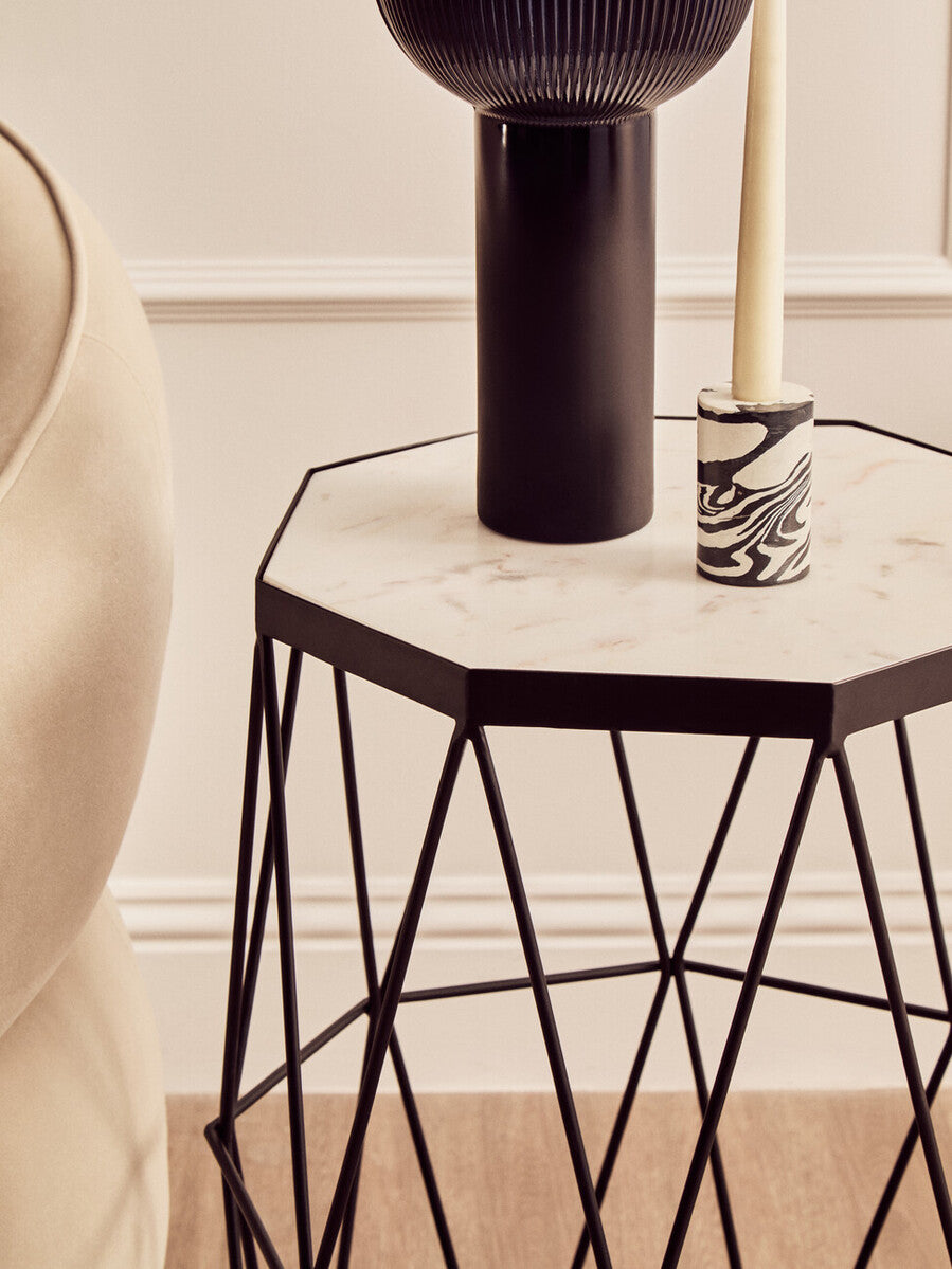 Shalimar White Marble and Black Finish Octagonal Side Table