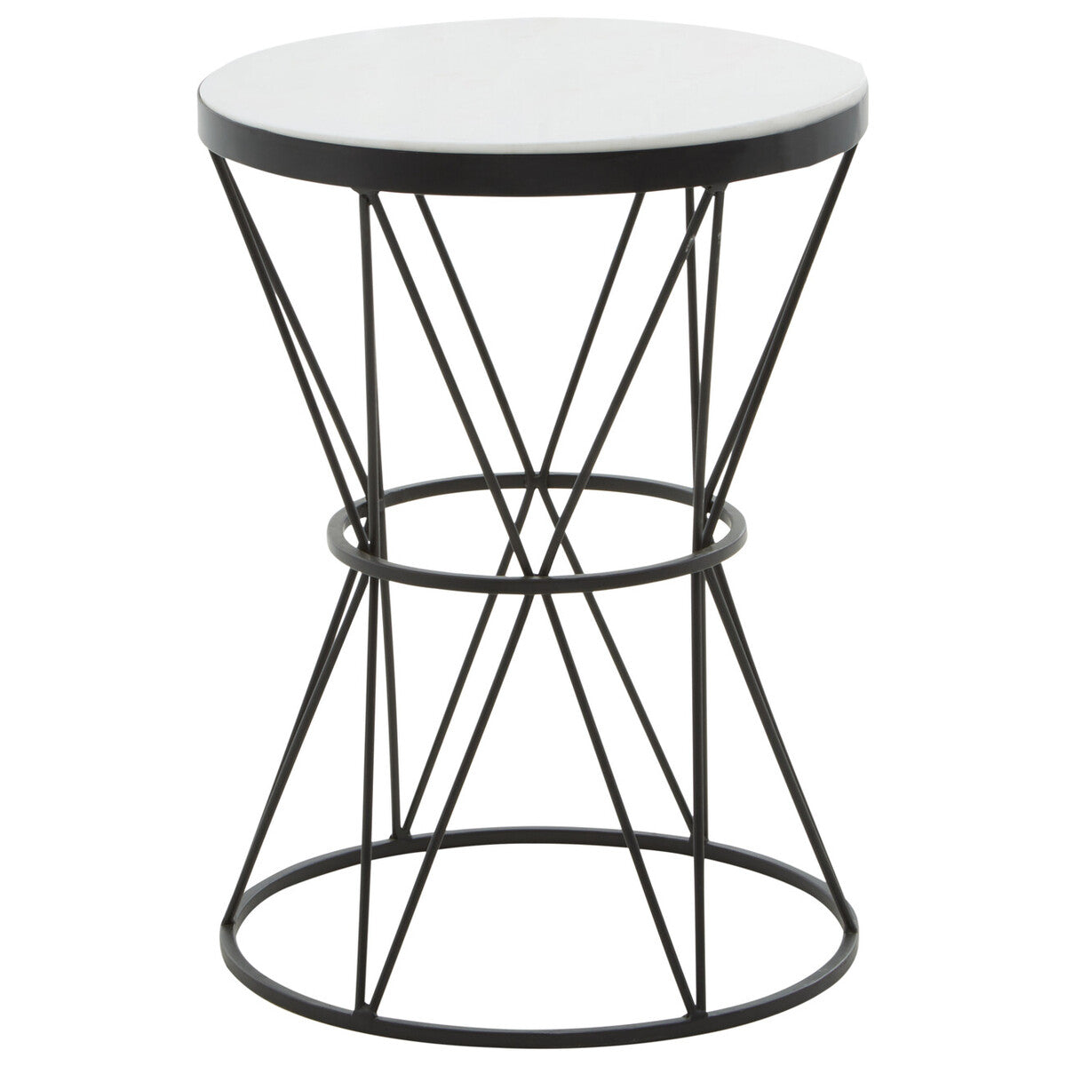 Shalimar White Marble and Black Finish Side Table with Hourglass Base