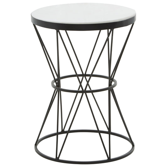 Shalimar White Marble and Black Finish Side Table with Hourglass Base