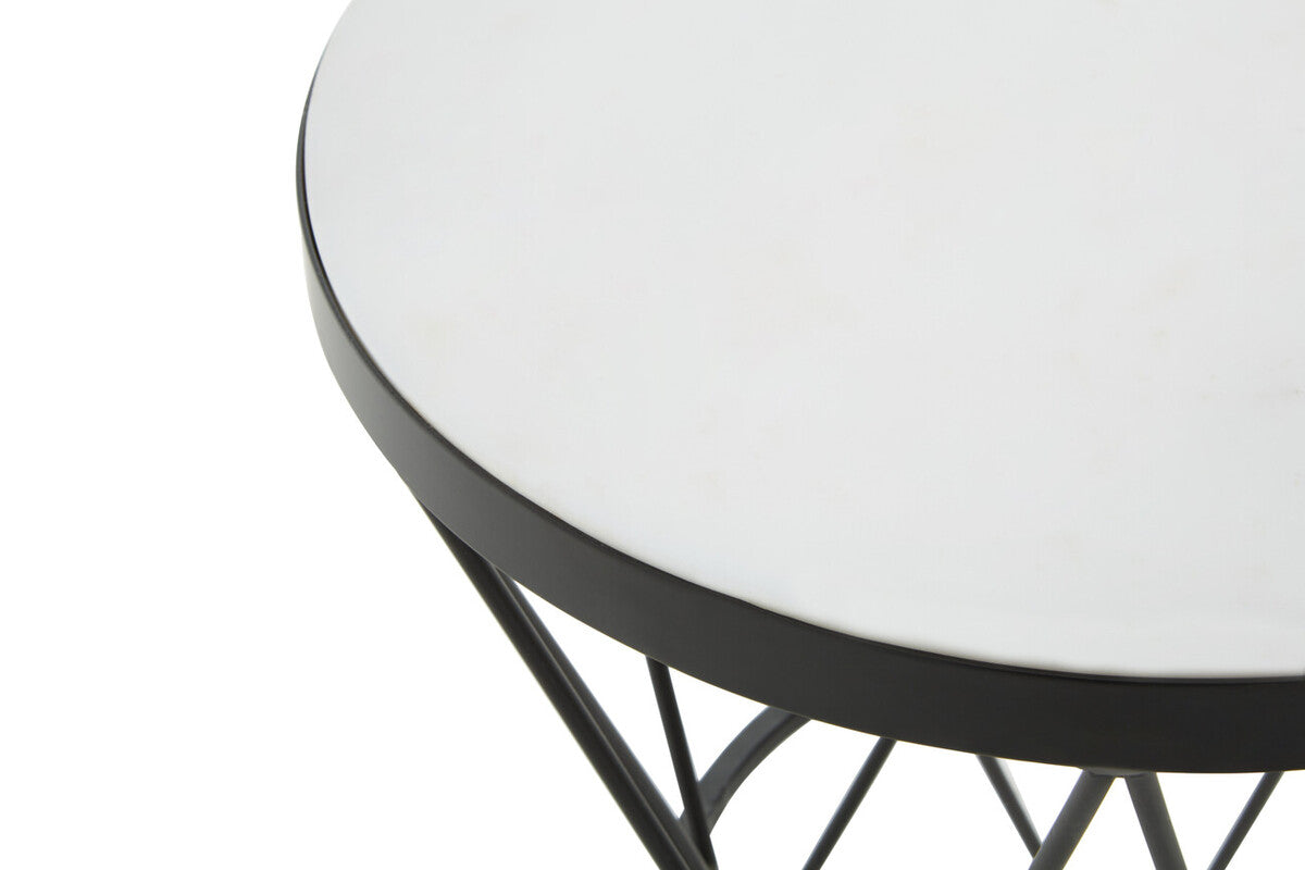 Shalimar White Marble and Black Finish Side Table with Hourglass Base
