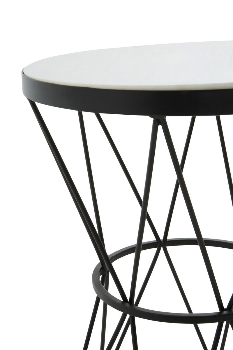Shalimar White Marble and Black Finish Side Table with Hourglass Base