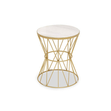 Rabia White Marble Round Side Table