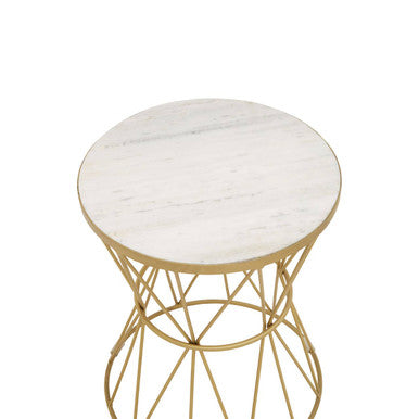 Rabia White Marble Round Side Table