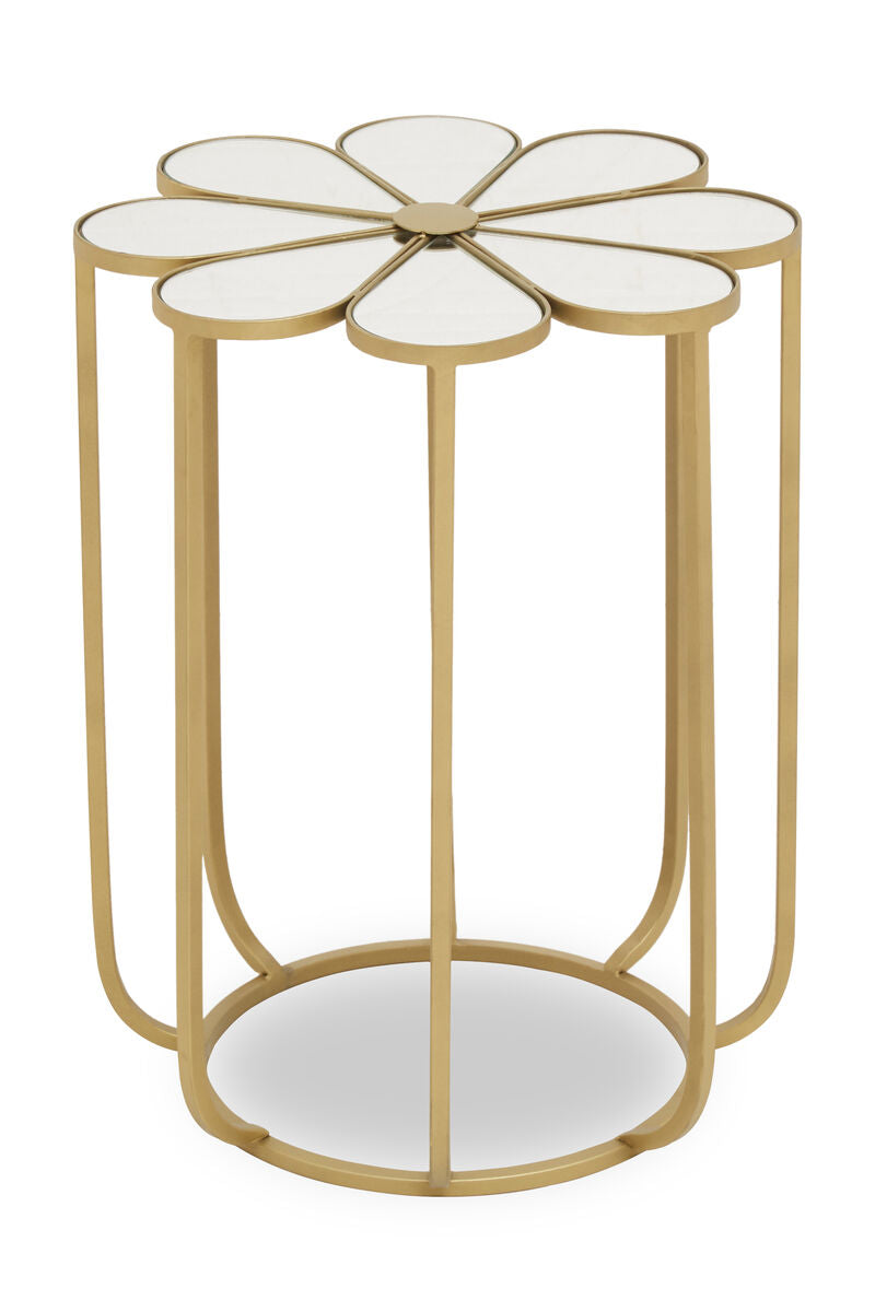 Rabia Mirrored Top and Gold Finish Petal Design Side Table