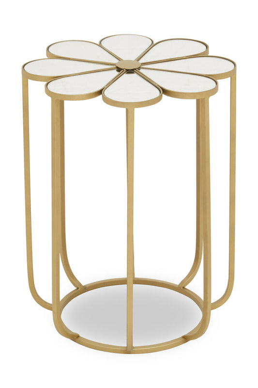 Rabia Mirrored Top and Gold Finish Petal Design Side Table