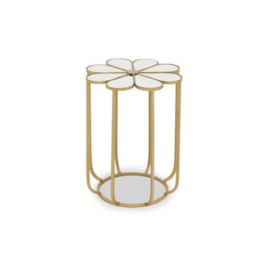 Rabia Mirrored Top and Gold Finish Petal Design Side Table