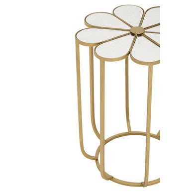 Rabia Mirrored Top and Gold Finish Petal Design Side Table