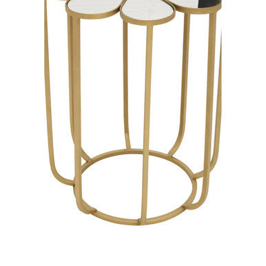 Rabia Mirrored Top and Gold Finish Petal Design Side Table