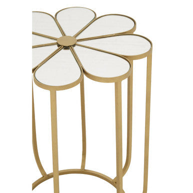 Rabia Mirrored Top and Gold Finish Petal Design Side Table