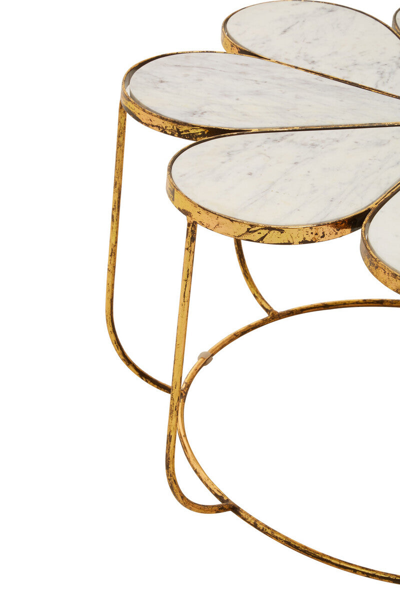 Rabia White Marble and Gold Finish Petal Design Coffee Table