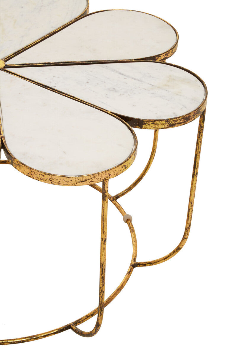Rabia White Marble and Gold Finish Petal Design Coffee Table