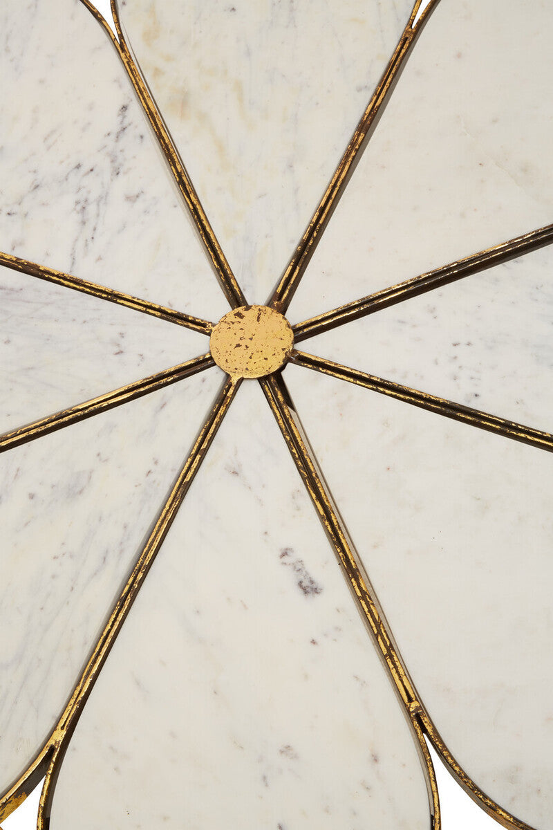 Rabia White Marble and Gold Finish Petal Design Coffee Table