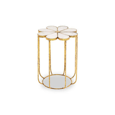 Rabia White Marble and Gold Finish Petal Design Side Table