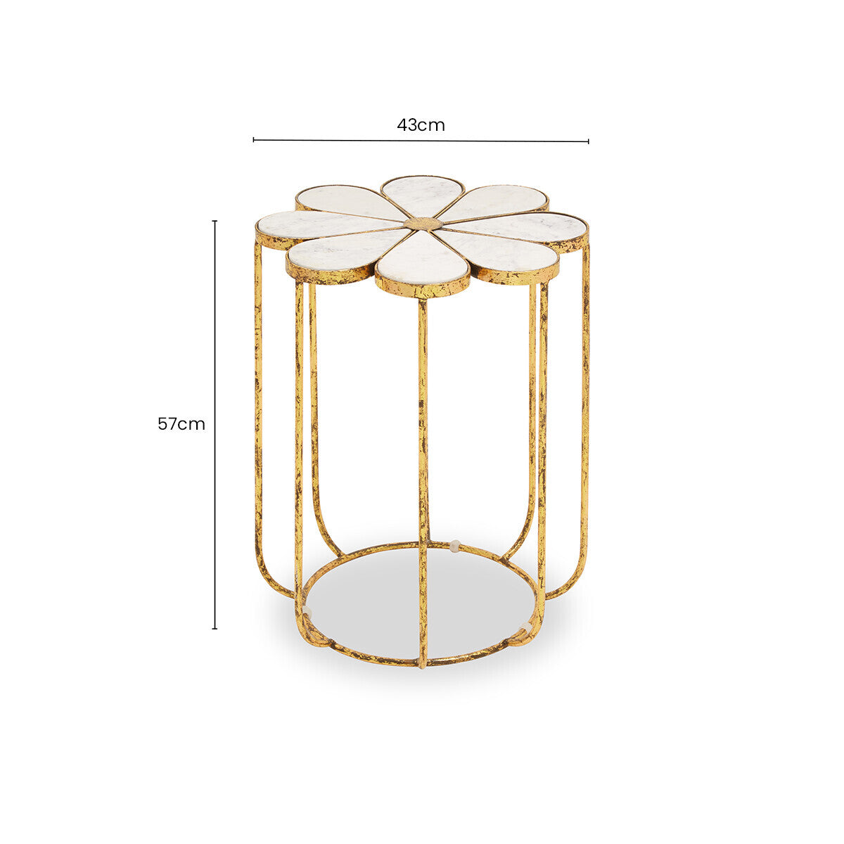Rabia White Marble and Gold Finish Petal Design Side Table