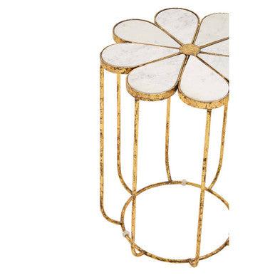 Rabia White Marble and Gold Finish Petal Design Side Table