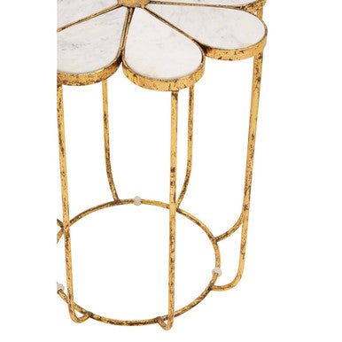 Rabia White Marble and Gold Finish Petal Design Side Table