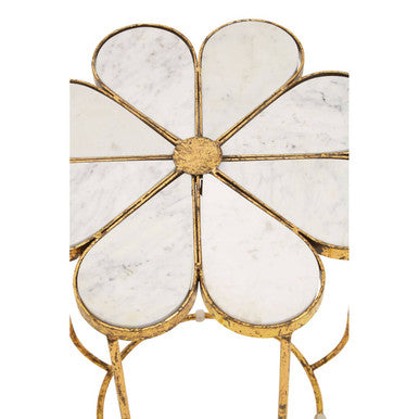 Rabia White Marble and Gold Finish Petal Design Side Table