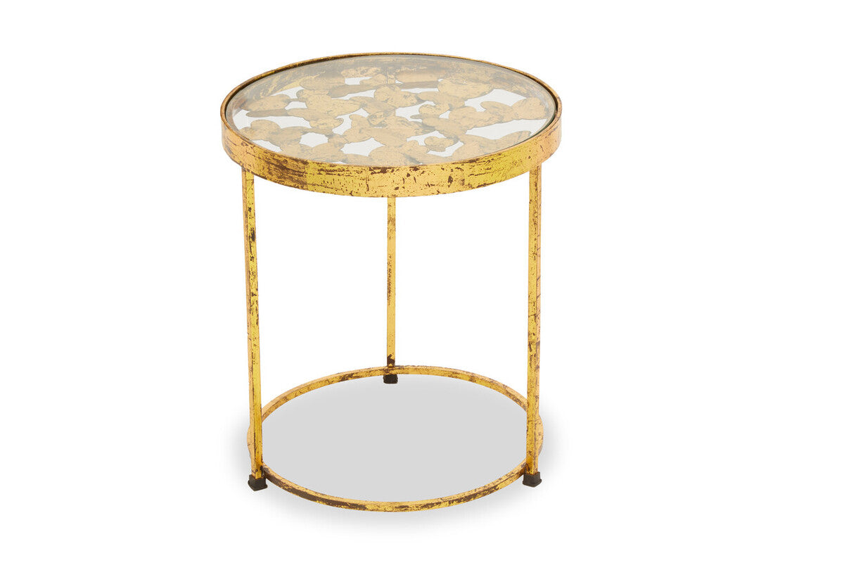 Rabia Clear Glass and Gold Finish Butterfly Design Side Table