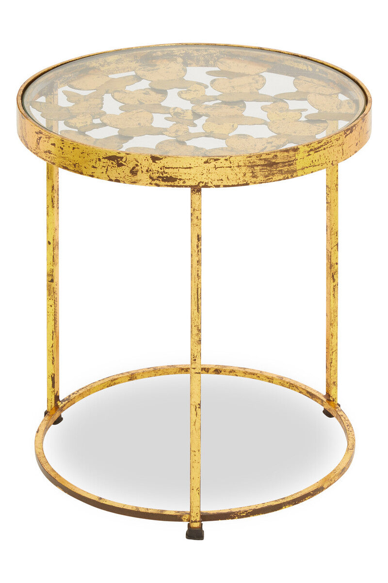 Rabia Clear Glass and Gold Finish Butterfly Design Side Table