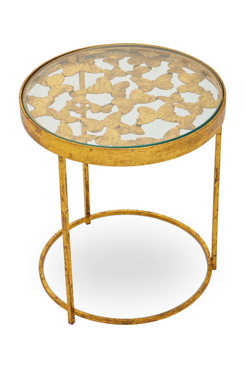 Rabia Clear Glass and Gold Finish Butterfly Design Side Table
