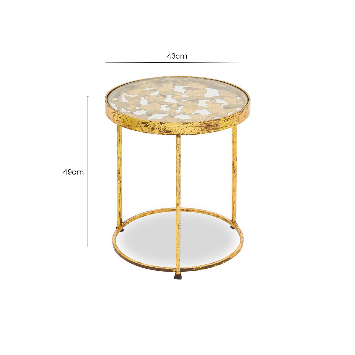 Rabia Clear Glass and Gold Finish Butterfly Design Side Table