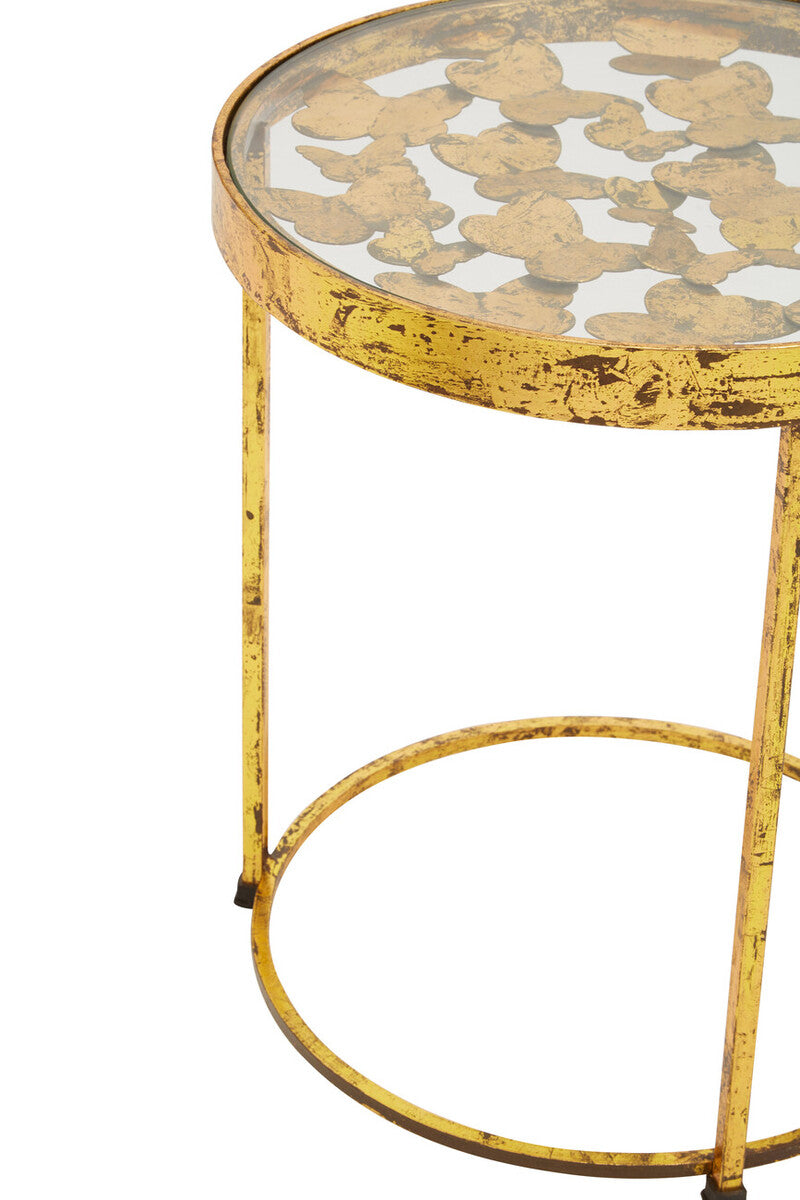 Rabia Clear Glass and Gold Finish Butterfly Design Side Table