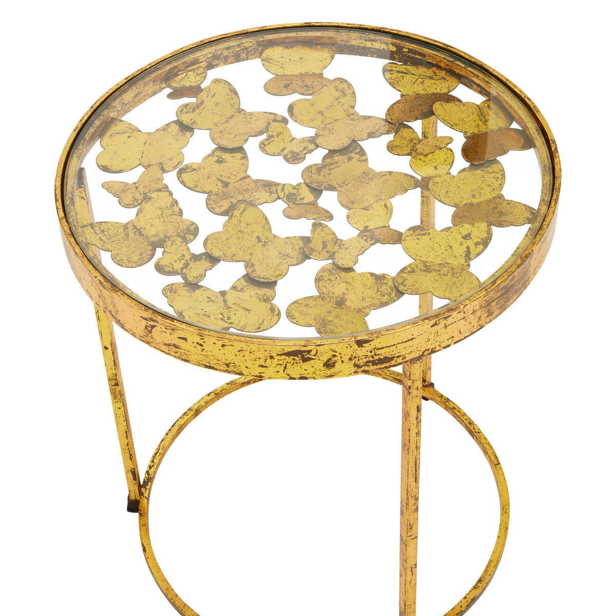 Rabia Clear Glass and Gold Finish Butterfly Design Side Table