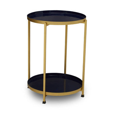 Rabia Blue and Brass Finish 2 Tier Side Table