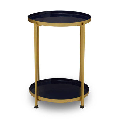 Rabia Blue and Brass Finish 2 Tier Side Table