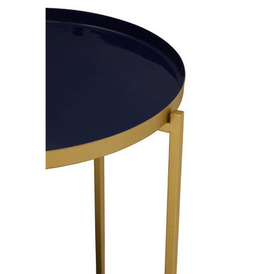 Rabia Blue and Brass Finish 2 Tier Side Table
