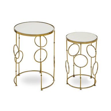 Rabia Mirrored Top and Gold Finish Set of 2 Side Table