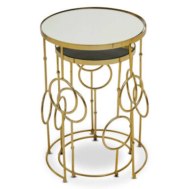Rabia Mirrored Top and Gold Finish Set of 2 Side Table
