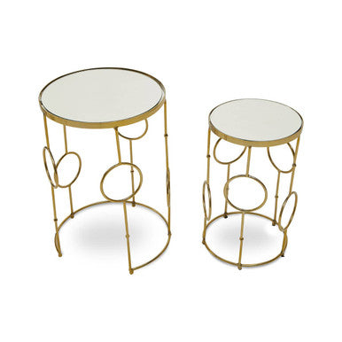 Rabia Mirrored Top and Gold Finish Set of 2 Side Table
