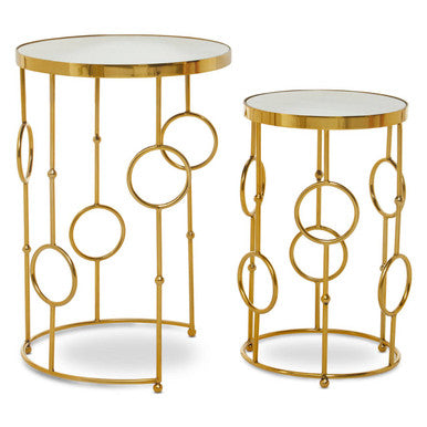 Rabia Mirrored Top and Gold Finish Set of 2 Side Table