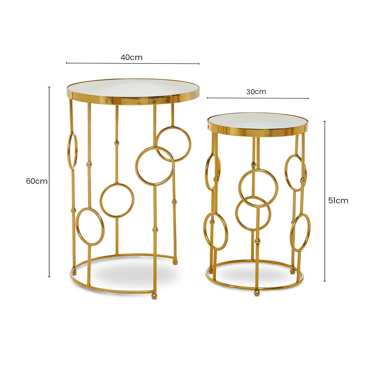 Rabia Mirrored Top and Gold Finish Set of 2 Side Table