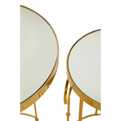 Rabia Mirrored Top and Gold Finish Set of 2 Side Table