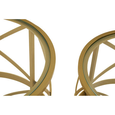 Rabia Glass Top and Antique Brass Finish Set of 2 Side Table